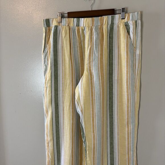 Croft & Barrow NEW Linen Blend Wide Leg Pants Yellow Striped Elastic Waist Sz XL - Picture 2 of 9